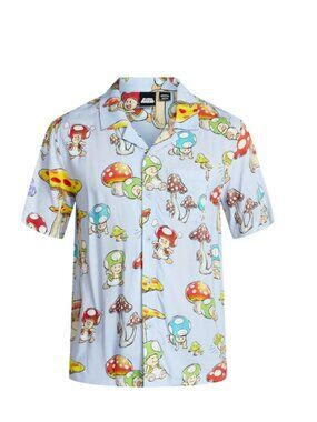 Nintendo Mushroom Kingdom Men's Graphic Button Up Shirt